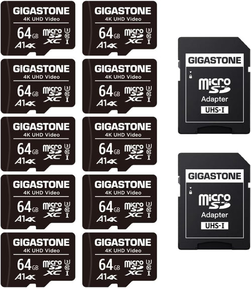 64GB 10-Pack Micro SD Card, 4K UHD Video, Surveillance Security Cam Action Camera Drone Professional, 90Mb/S Micro SDXC UHS-I A1 Class 10