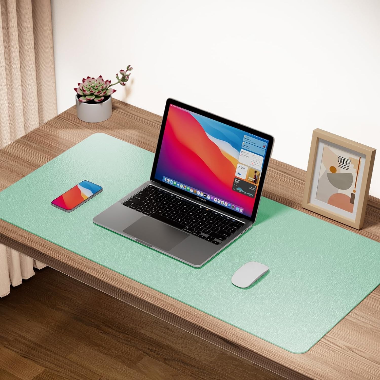 Leather Desk Mat,Desk Pad,Desktop Mat,Waterproof Desk Mat for Desktop, Desk Mat for Keyboard and Mouse,Leather Mouse Pad Protector for Office and Home,30"X 14"(M-Green)