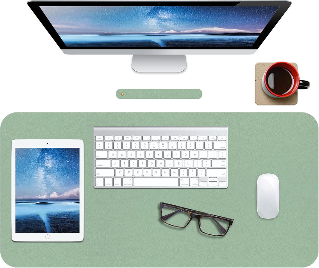 Leather Desk Mat,Desk Pad,Desktop Mat,Waterproof Desk Mat for Desktop, Desk Mat for Keyboard and Mouse,Leather Mouse Pad Protector for Office and Home,30"X 14"(M-Green)